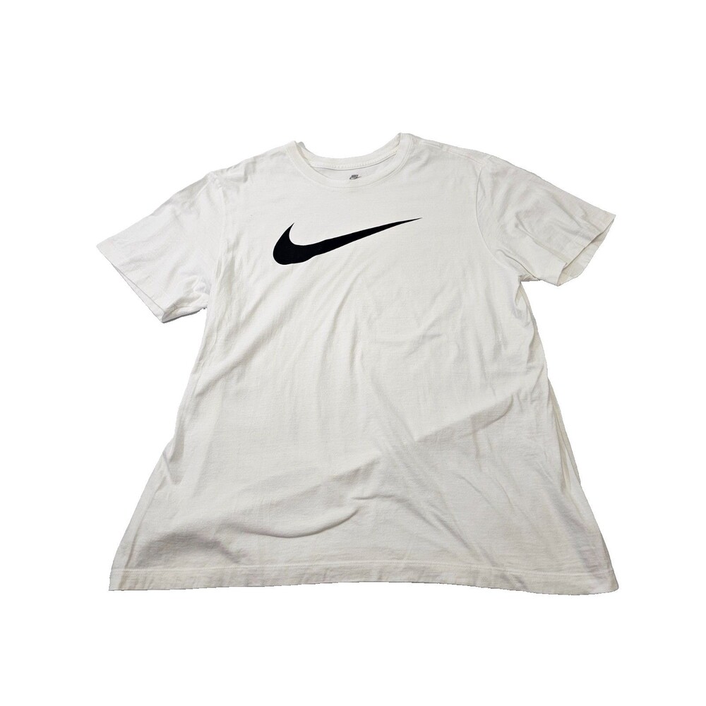 NIKE Men's XL "The‎ Nike Tee" White Black Swoosh Short Sleeve T-Shirt Shirt EUC